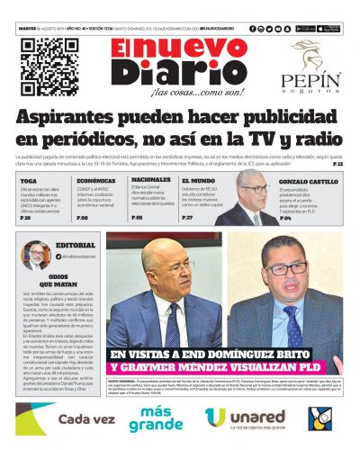 Portada Periódico El Nuevo Diario, Martes 06 de Agosto, 2019