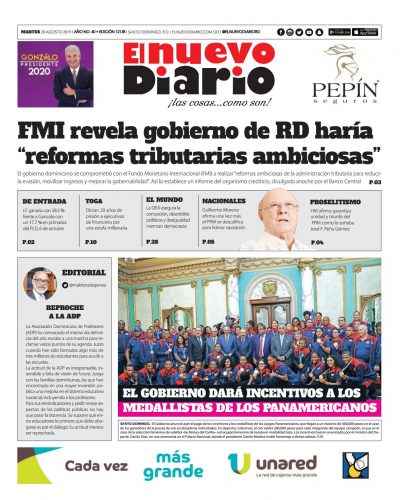 Portada Periódico El Nuevo Diario, Martes 20 de Agosto, 2019