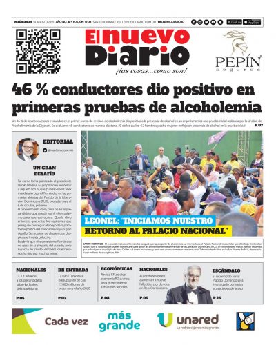 Portada Periódico El Nuevo Diario, Miércoles 14 de Agosto, 2019