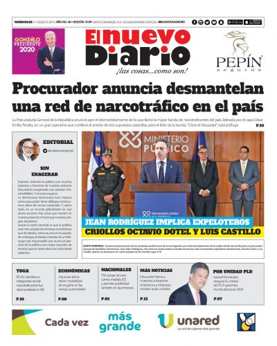 Portada Periódico El Nuevo Diario, Miércoles 21 de Agosto, 2019