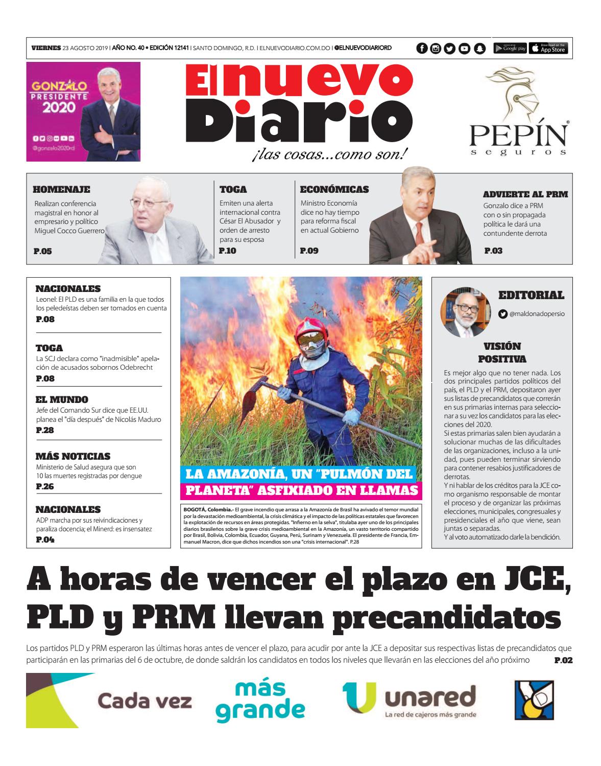 Portada Periódico El Nuevo Diario, Viernes 23 de Agosto, 2019