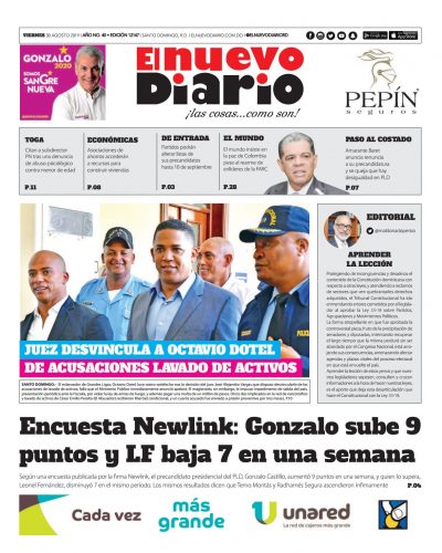 Portada Periódico El Nuevo Diario, Viernes 30 de Agosto, 2019