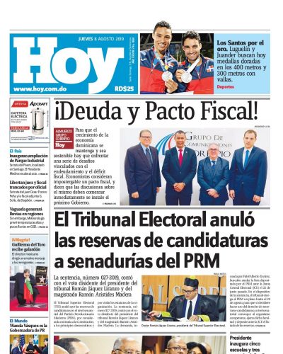 Portada Periódico Hoy, Jueves 08 de Agosto, 2019