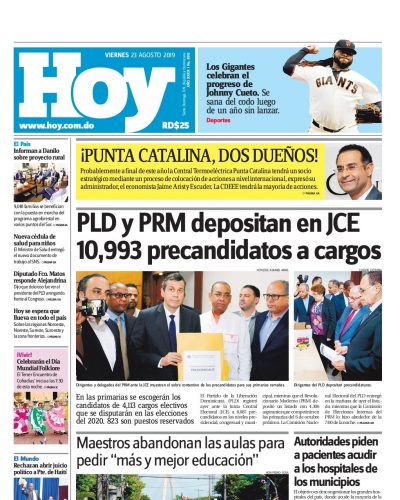 Portada Periódico Hoy, Viernes 23 de Agosto, 2019
