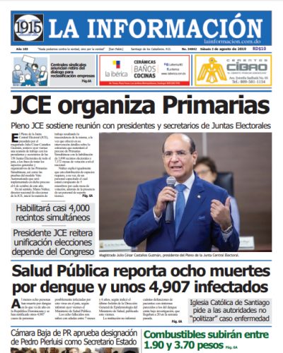 Portada Periódico La Información, Domingo 04 de Agosto, 2019