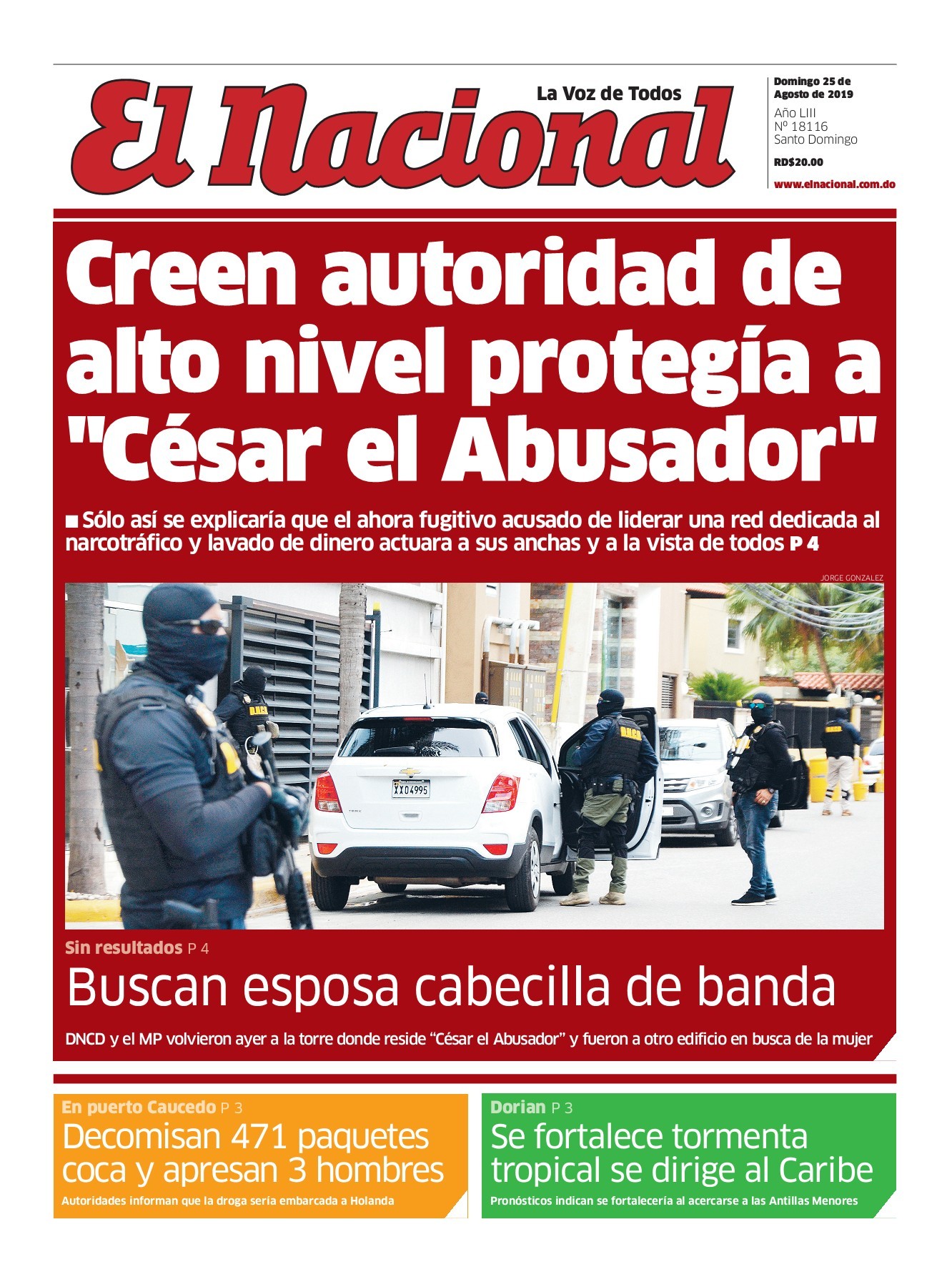 Portada Periódico La Información, Domingo 25 de Agosto, 2019