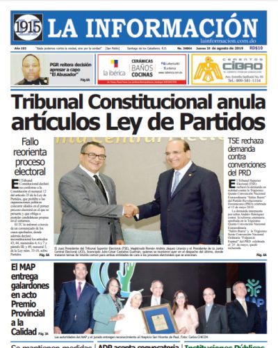 Portada Periódico La Información, Jueves 29 de Agosto, 2019