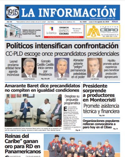 Portada Periódico La Información, Lunes 12 de Agosto, 2019