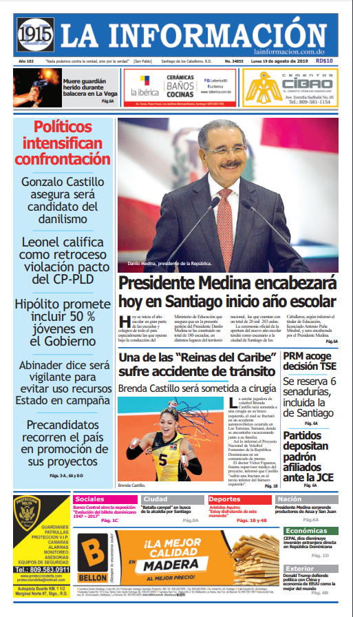 Portada Periódico La Información, Lunes 19 de Agosto, 2019