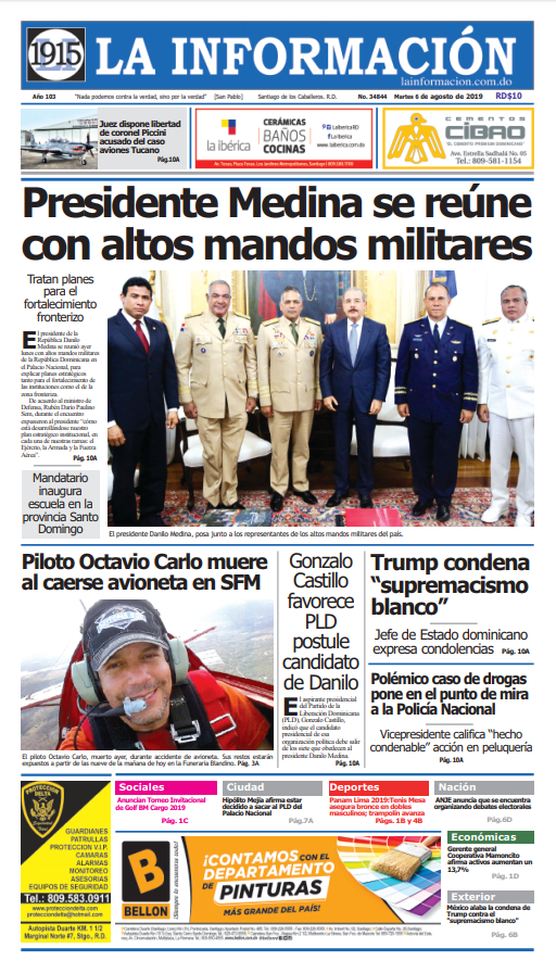 Portada Periódico La Información, Martes 06 de Agosto, 2019