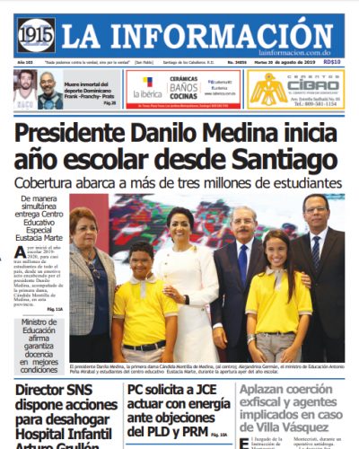 Portada Periódico La Información, Martes 20 de Agosto, 2019