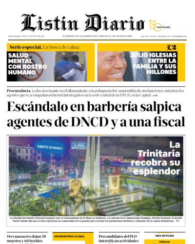 Portada Periódico Listín Diario, Lunes 05 de Agosto, 2019