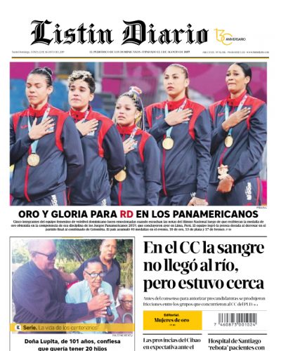 Portada Periódico Listín Diario, Lunes 12 de Agosto, 2019