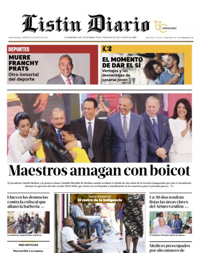 Portada Periódico Listín Diario, Martes 20 de Agosto, 2019