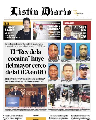 Portada Periódico Listín Diario, Miércoles 21 de Agosto, 2019