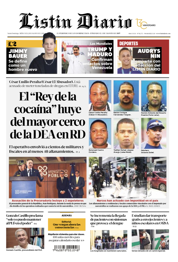 Portada Periódico Listín Diario, Miércoles 21 de Agosto, 2019