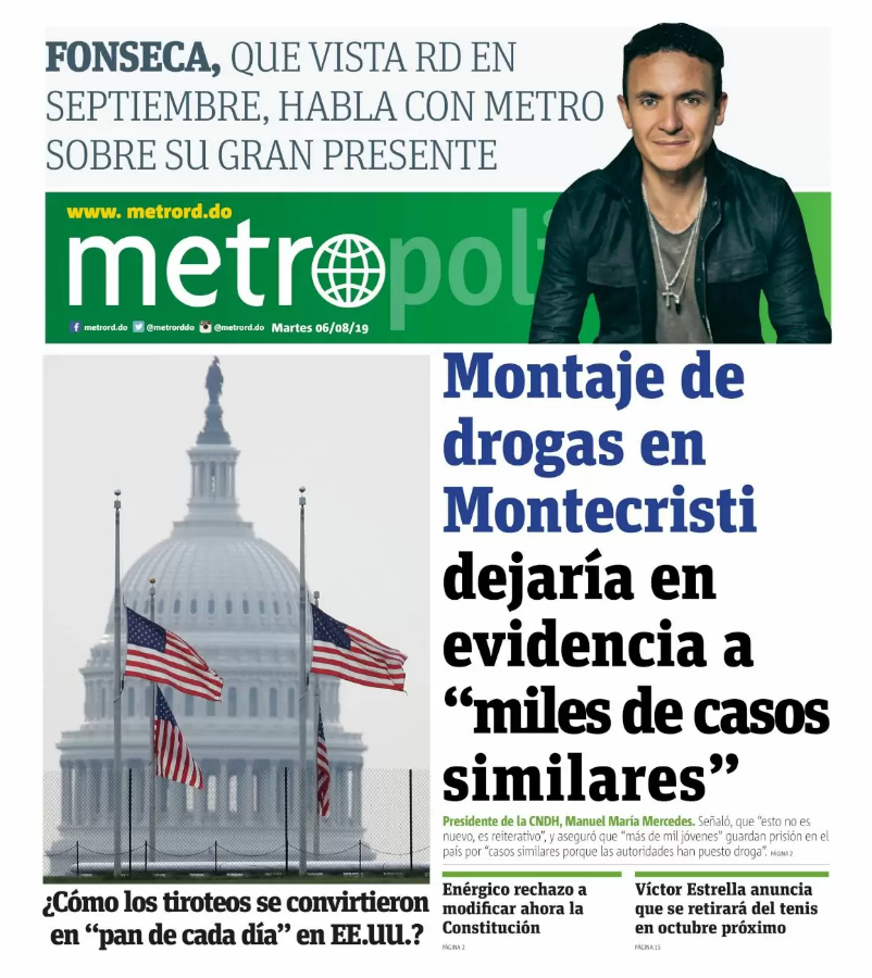 Portada Periódico Metro, Martes 06 de Agosto, 2019