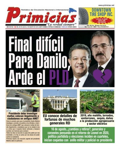 Portada Periódico Primicias, Lunes 05 de Agosto, 2019