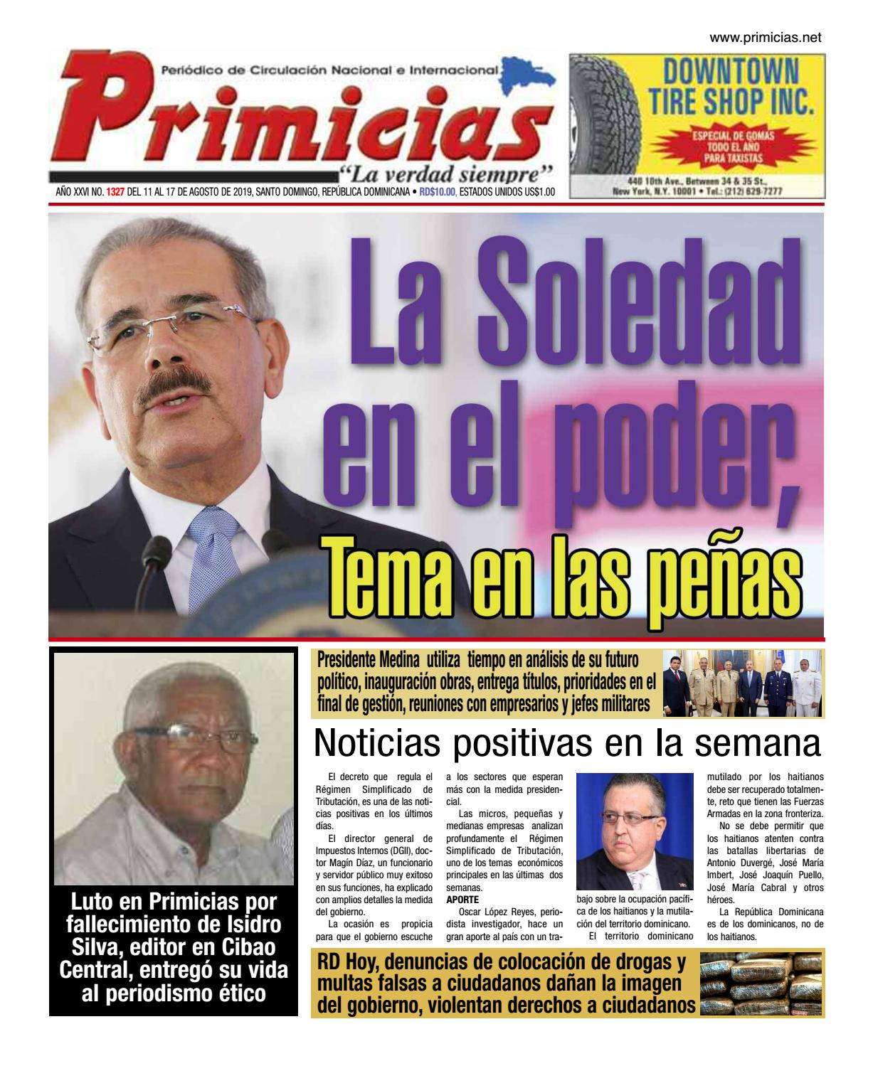 Portada Periódico Primicias, Lunes 12 de Agosto, 2019