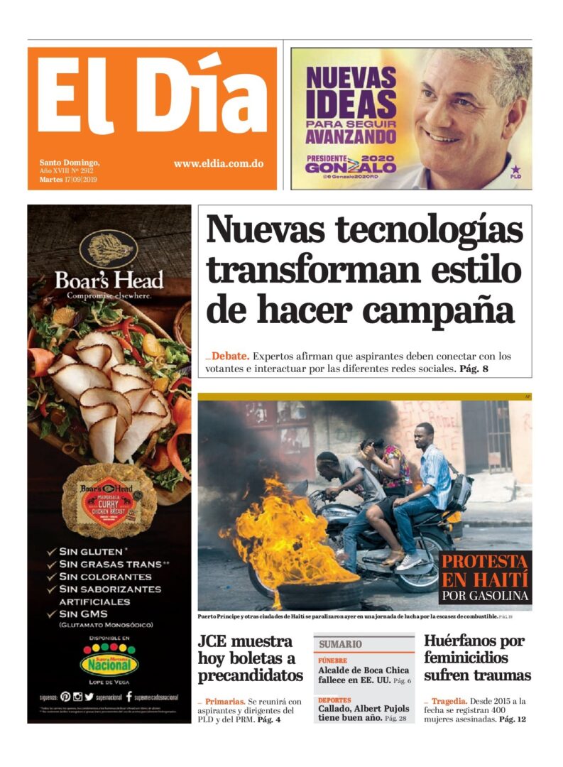 Portada Periódico El Día, Martes 17 de Septiembre, 2019