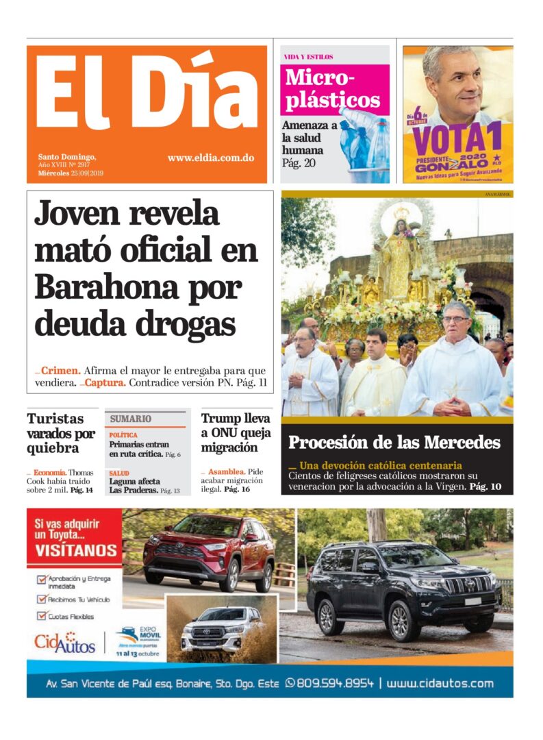 Portada Periódico El Día, Miércoles 25 de Septiembre, 2019