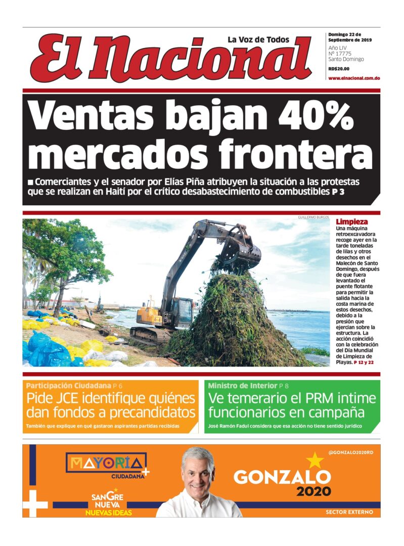 Portada Periódico El Nacional, Domingo 22 de Septiembre, 2019