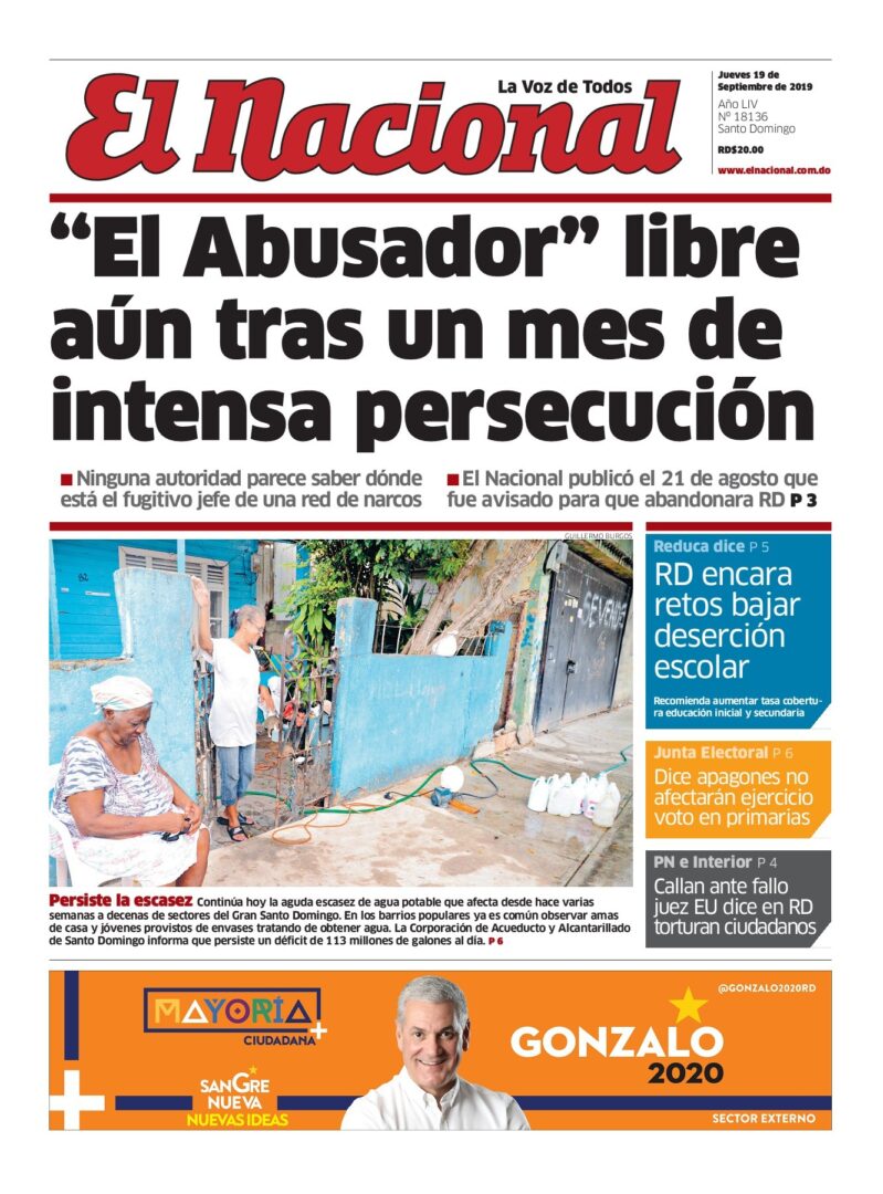 Portada Periódico El Nacional, Jueves 19 de Septiembre, 2019
