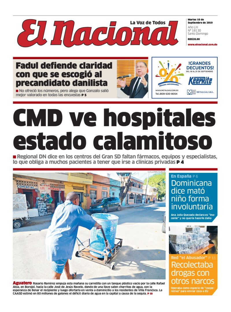 Portada Periódico El Nacional, Martes 10 de Septiembre, 2019