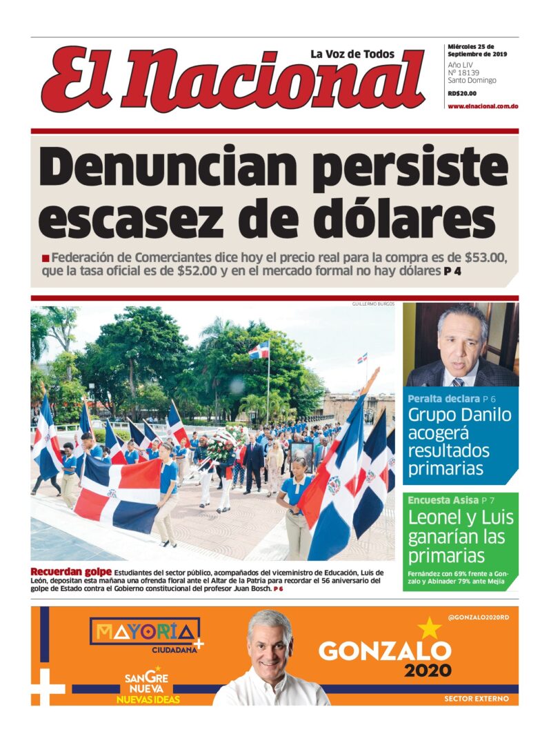 Portada Periódico El Nacional, Miércoles 25 de Septiembre, 2019