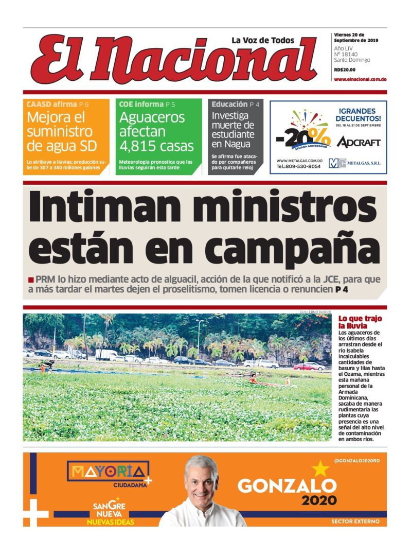 Portada Periódico El Nacional, Viernes 20 de Septiembre, 2019