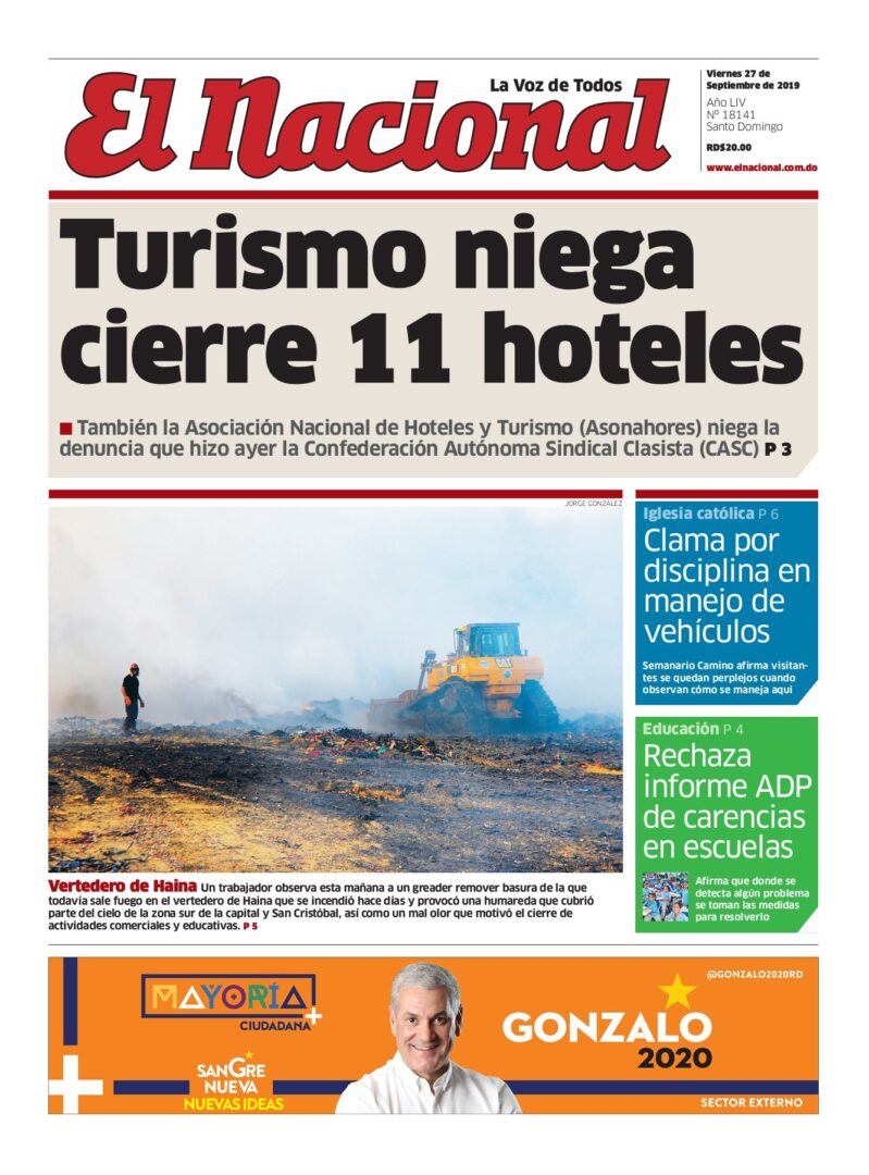 Portada Periódico El Nacional, Viernes 27 de Septiembre, 2019