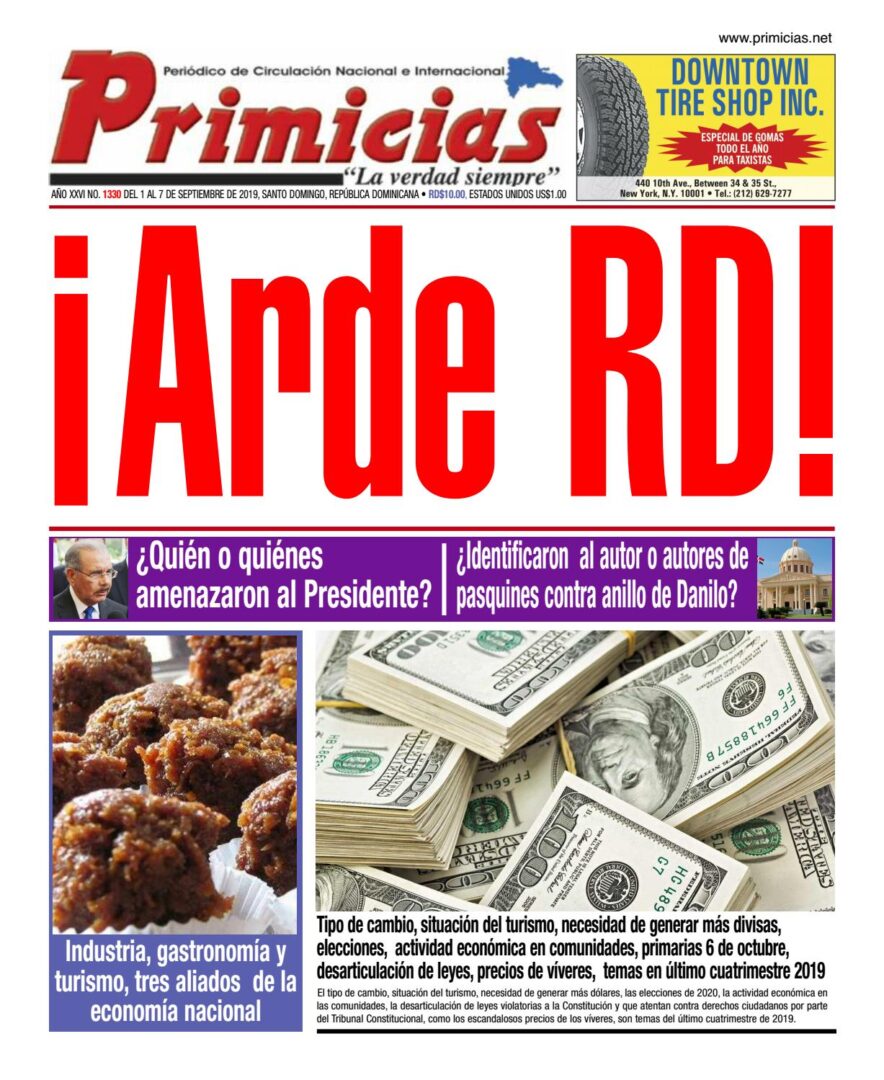 Portada Periódico Primicias, Lunes 09 de Septiembre, 2019