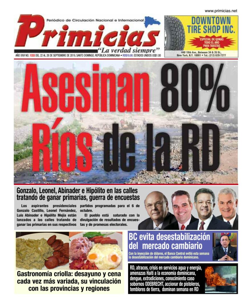Portada Periódico Primicias, Lunes 23 de Septiembre, 2019