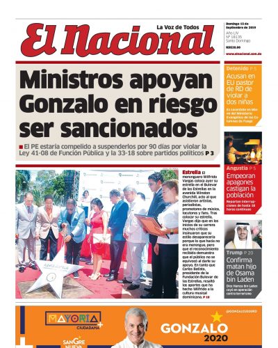 Portada Periódico Diario Libre, Domingo 15 de Septiembre, 2019