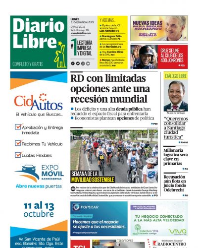 Portada Periódico Diario Libre, Martes 24 de Septiembre, 2019