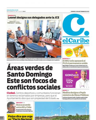 Portada Periódico El Caribe, Viernes 13 de Septiembre, 2019