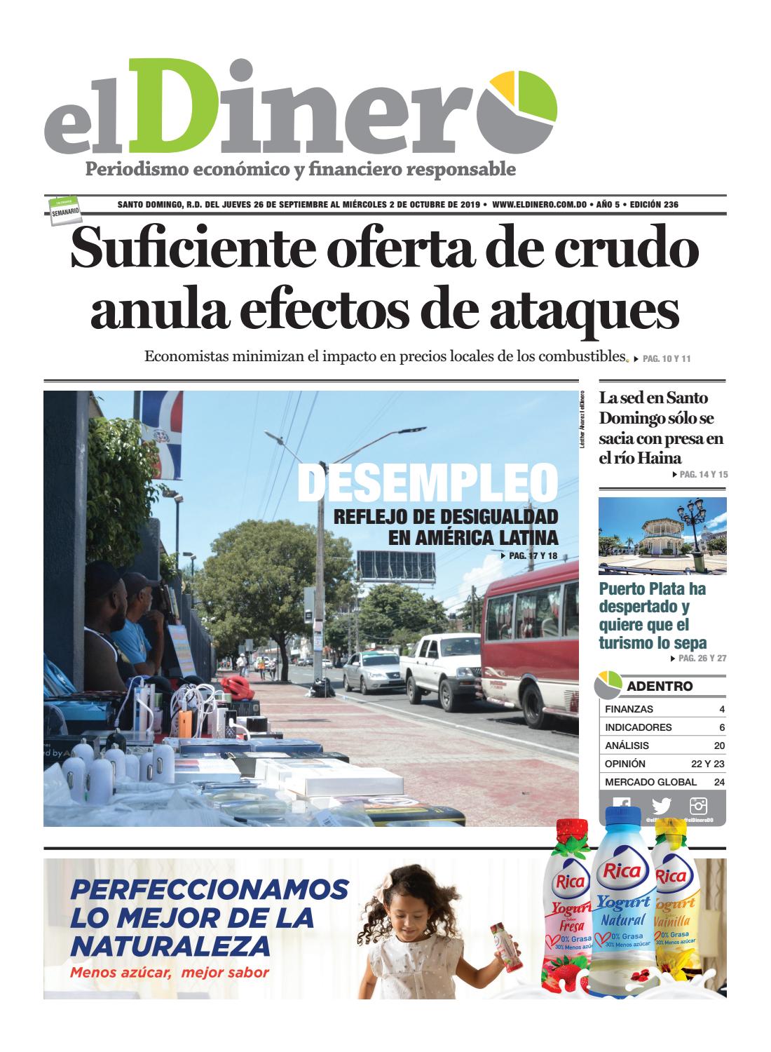 Portada Periódico El Dinero, Jueves 26 de Septiembre, 2019