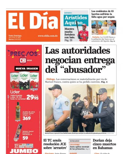 Portada Periódico El Día, Martes 03 de Septiembre, 2019