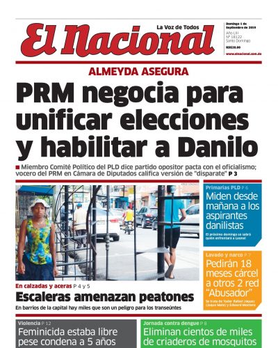 Portada Periódico El Nacional, Domingo 01 de Septiembre, 2019