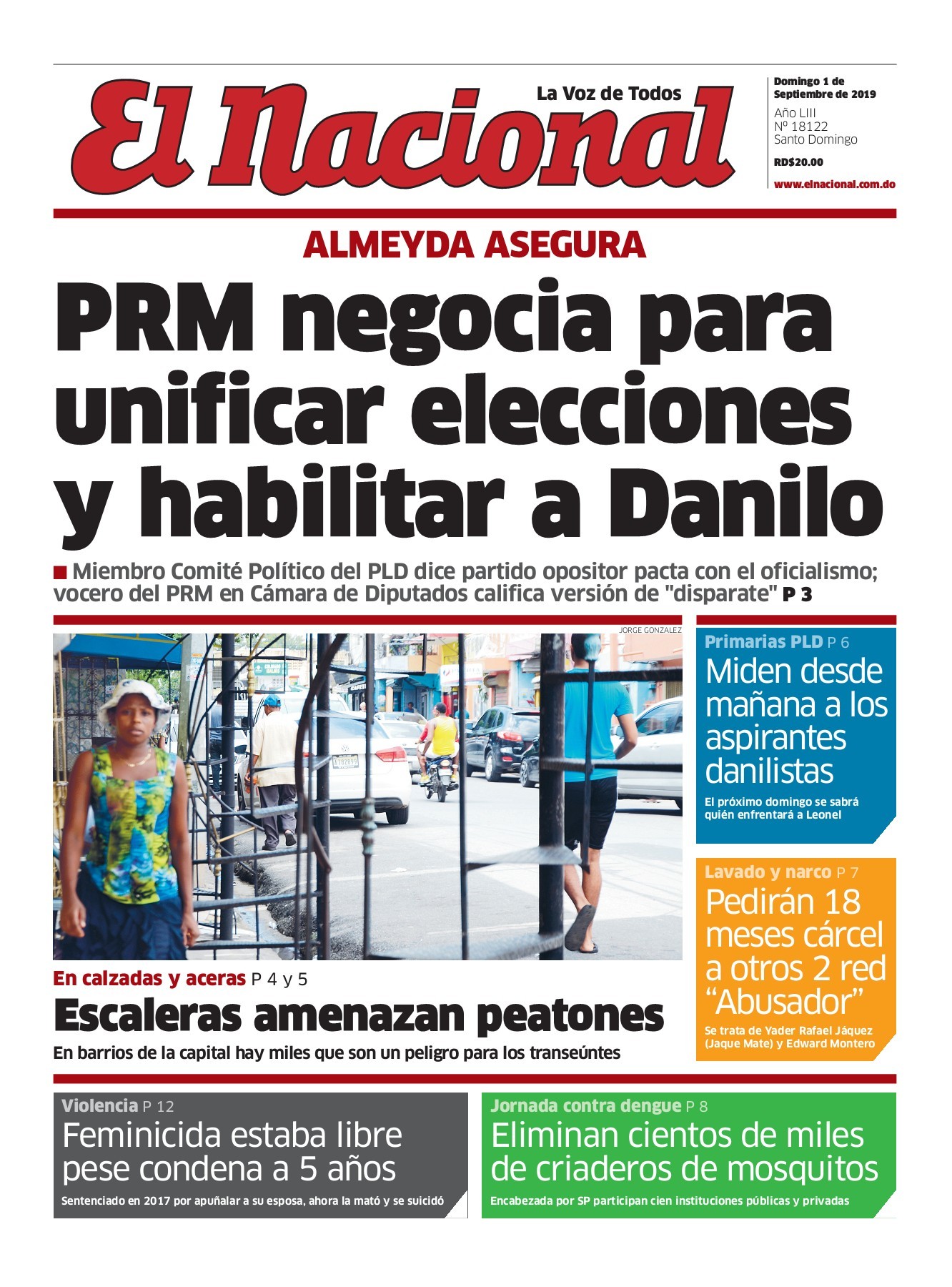 Portada Periódico El Nacional, Domingo 01 de Septiembre, 2019