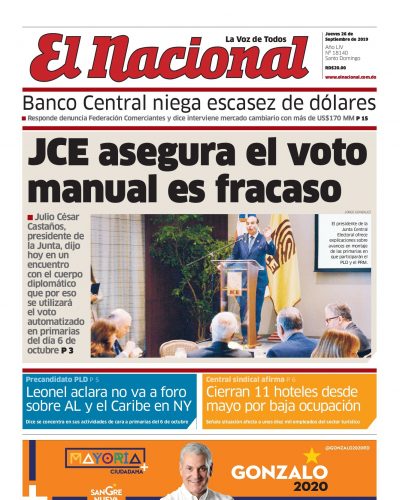Portada Periódico El Nacional, Jueves 26 de Septiembre, 2019