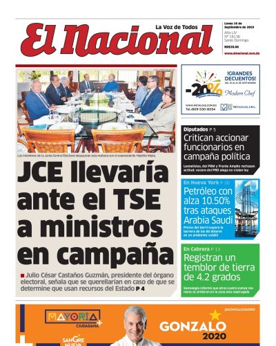 Portada Periódico El Nacional, Lunes 16 de Septiembre, 2019