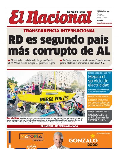 Portada Periódico El Nacional, Lunes 23 de Septiembre, 2019