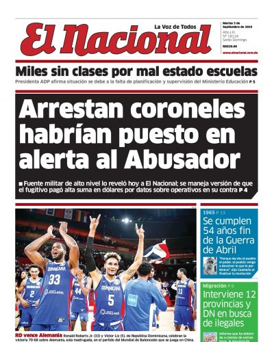Portada Periódico El Nacional, Martes 03 de Septiembre, 2019