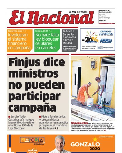 Portada Periódico El Nacional, Miércoles 18 de Septiembre, 2019