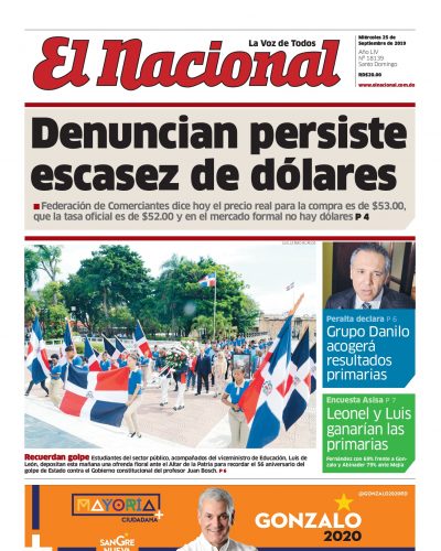 Portada Periódico El Nacional, Miércoles 25 de Septiembre, 2019