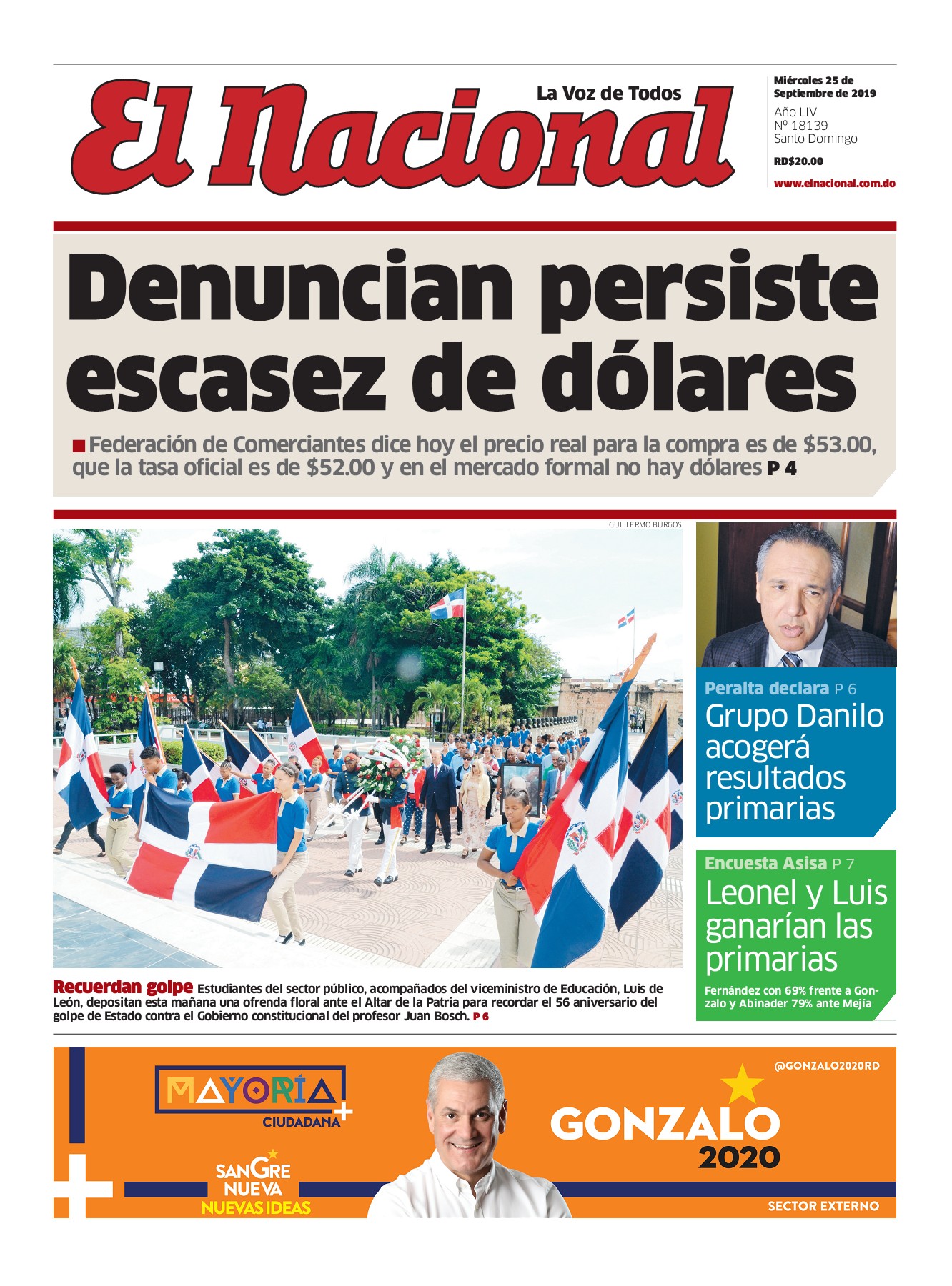 Portada Periódico El Nacional, Miércoles 25 de Septiembre, 2019 Portada Periódico El Nacional, Miércoles 25 de Septiembre, 2019