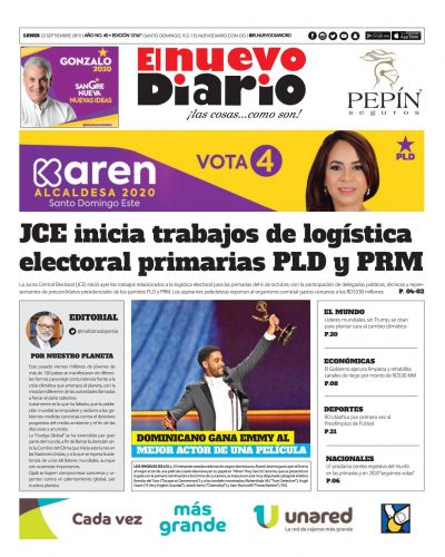 Portada Periódico El Nuevo Diario, Lunes 23 de Septiembre, 2019