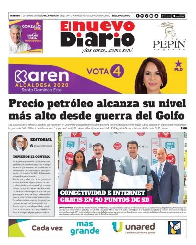 Portada Periódico El Nuevo Diario, Martes 17 de Septiembre, 2019