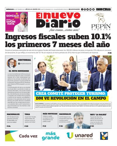 Portada Periódico El Nuevo Diario, Miércoles 04 de Septiembre, 2019